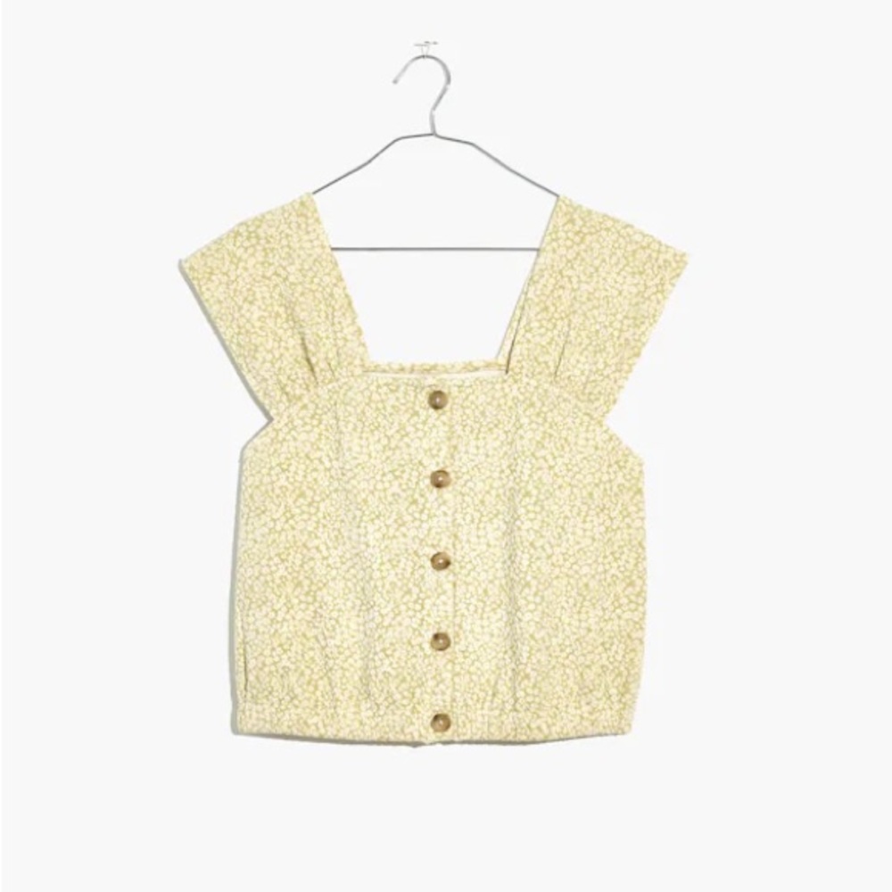 Madewell Floral Jacquard Button-Front Top Faded Seagrass Green XS